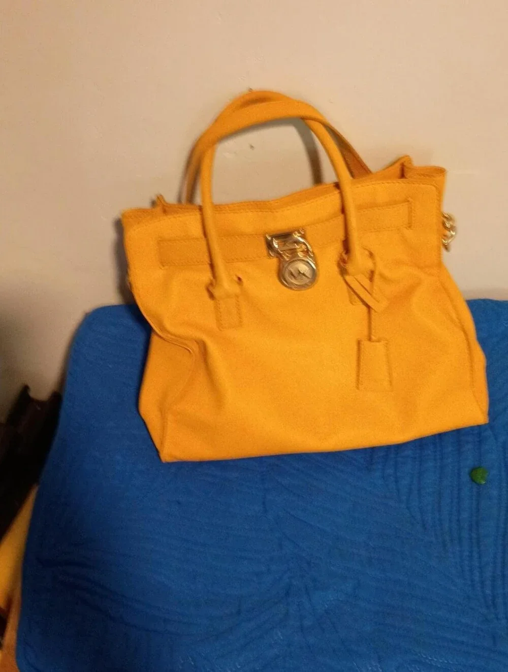 Michael Kors Yellow Leather Satchel with Gold-Tone MK Lock